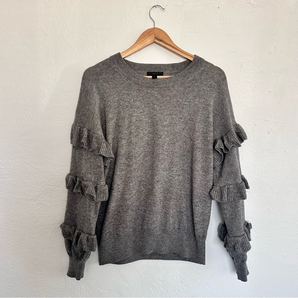 J. Crew Ruffle Sleeve Sweater in Gray - Picture 2 of 8